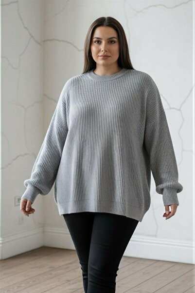 Curly СІРИЙ ВЕЛИКИЙ РОЗМІР ОВЕРСІЗ СВІТЕР