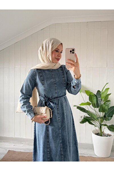 MİREL BUTİK Elite Premium Women's Jeans Denim Dress with Sewing Details