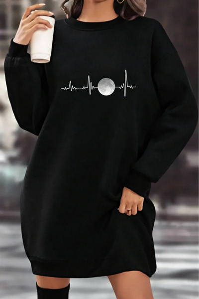 Pink Sky Unisex Printed Crew Neck Sweatshirt Dress