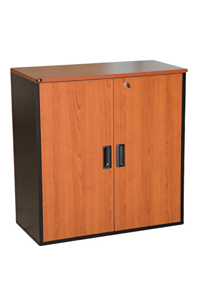 Generic Modern Wooden Storage Cabinet with Lock | Cherry Finish & Black Frame...