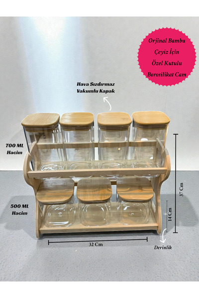 İnterlife 6-Piece Glass Spice Set with Bamboo Lid and Stand – Countertop Kitc...