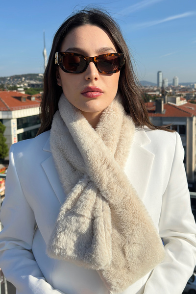 Mollycrush Women's Beige Plush Scarf |   Soft Textured Premium Winter