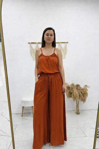 Maison La Femme Women's Rope Strap Blouse Loose Pocket Pants Set