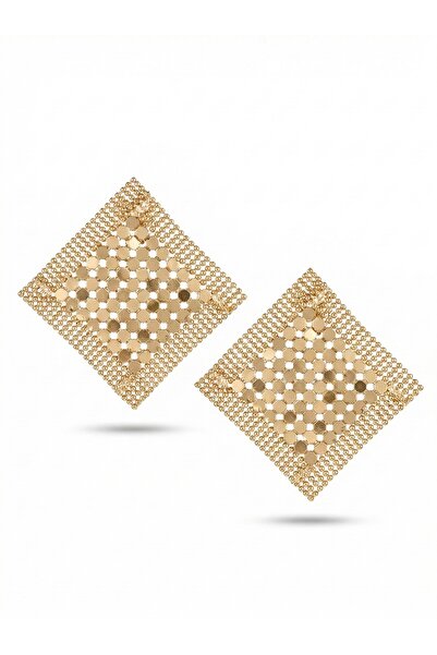 Snartun أقراط نسائية هندسية بتفاصيل شبكية ذهبية اللون |   صندوق خاص