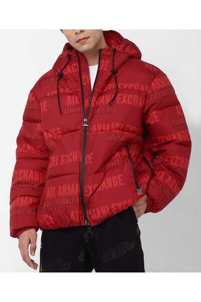 Armani Exchange Zip-Front Logo Print Hooded Puffer Jacket