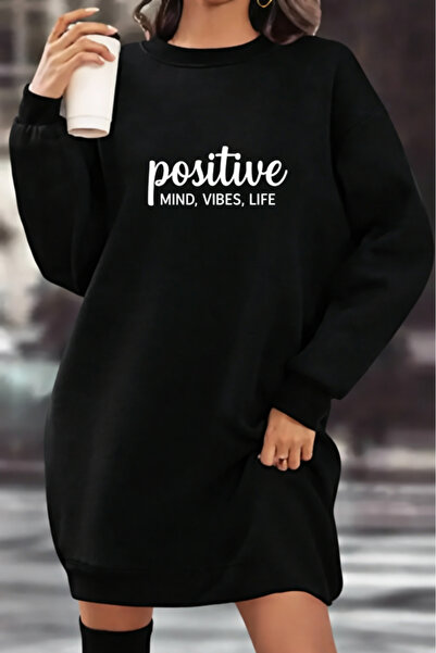 Pink Sky Unisex Printed Crew Neck Sweatshirt Dress