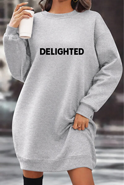 Pink Sky Unisex Printed Crew Neck Sweatshirt Dress