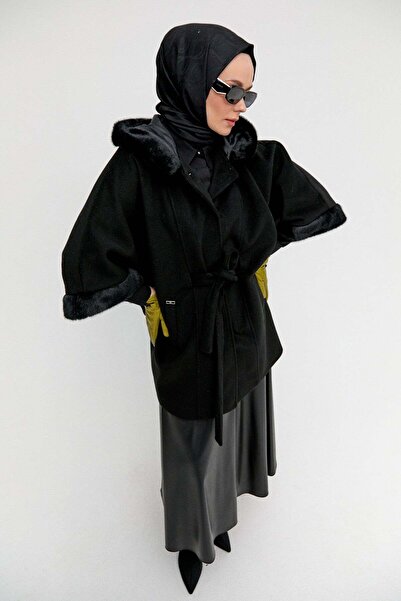 Setrms Kapüşonlu Kuşaklı Kaşe Kaban