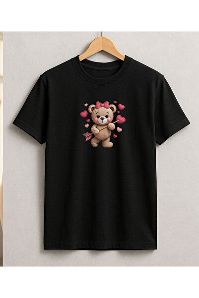 ASELİNDA Tricou Hearted Teddy Bear cu imprimeu pentru cuplu îndrăgostiți (adă...