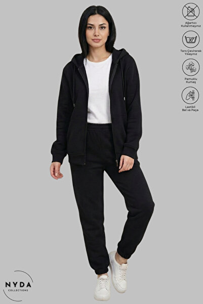 Nyda Collections Women Fleece-Lined Oversized Cotton Hooded Jacket and Elasti...