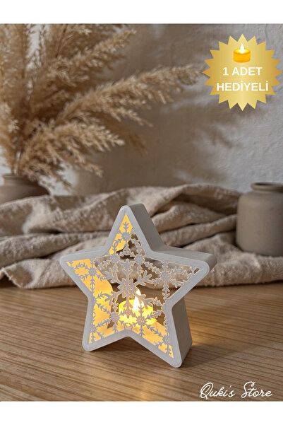 Qukis Store Dekoratif Kartanesi Desenli Yıldız Mumluk, 16 Cm, 1 Adet Tealight...