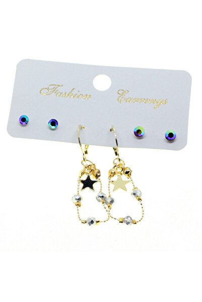 NKIE JEWELS Gold Color Star Round Combination Gray Bead Earrings - 2836