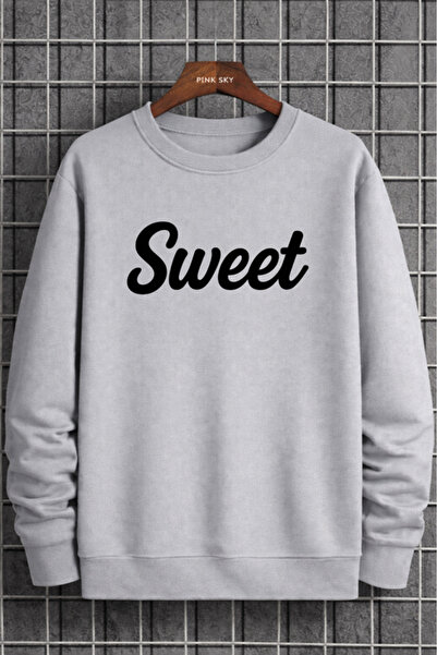 Pink Sky Unisex Printed Crew Neck Sweatshirt Oversized Cotton Daily Comfortable