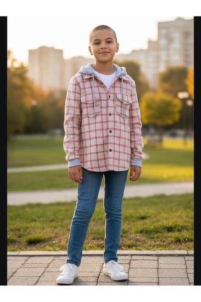 Gala çizgili kapüşonlu unisex çocuk gömlek