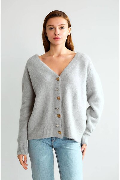 roibyardaözmen Metal Buttoned, Soft Cardigan-Grey