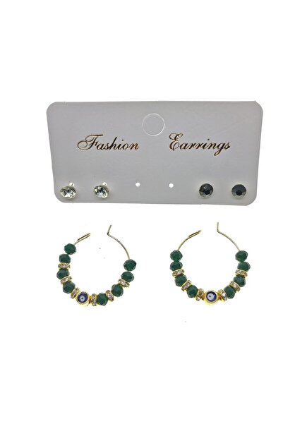 NKIE JEWELS Gold Color Green Beads Stylish Dangle Handcrafted Combination Ear...