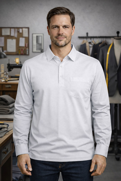 YAKAMEL تي شيرت رجالي من القماش الفاخر ذو ياقة وأكمام طويلة