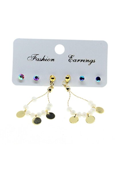 NKIE JEWELS Gold Color Round Sequin Combination White Bead Earrings - 2846