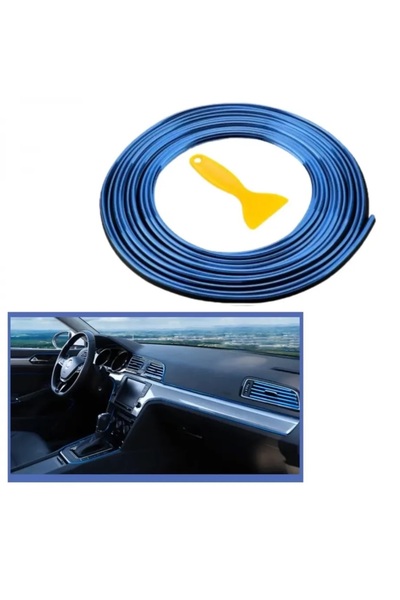 Modifiyum Trim Fitilli Araç Içi Ip Şerit Balık Sırtı Nikelajlı 5 Metre Krom Mavi