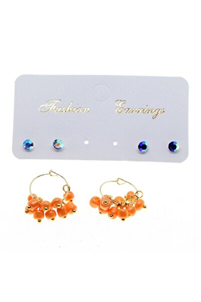 NKIE JEWELS Gold Color Round Plain Combination Orange Bead Earrings - 2859
