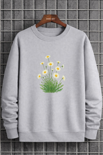 Pink Sky Unisex Printed Crew Neck Sweatshirt Oversized Cotton Daily Comfortable