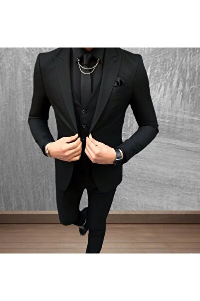 Ayber Men's Collection بدلة رياضية رجالية ضيقة ذات صدرية_أسود