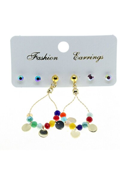 NKIE JEWELS Gold Color Round Sequin Combination Assortment Bead Earrings - 2842