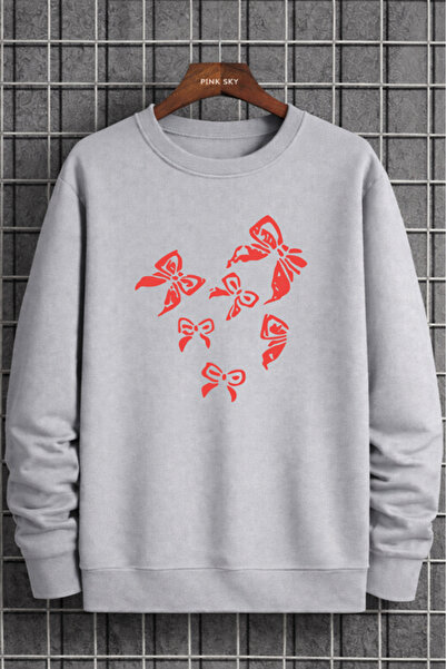 Pink Sky Unisex Printed Crew Neck Sweatshirt Oversized Cotton Daily Comfortable