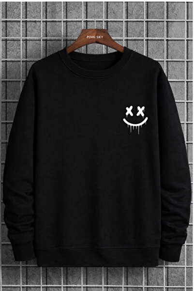 Pink Sky Unisex Printed Crew Neck Sweatshirt Oversized Cotton Daily Comfortable