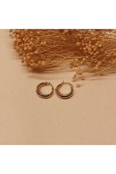 TAHAN MÜCEVHERAT Üç Renk Midye Desenli Halka Küpe