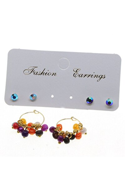 NKIE JEWELS Gold Color Round Plain Combination Assortment Bead Earrings - 2858