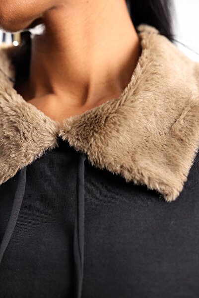 5in1Canpolat سترة رياضية سوداء بتفاصيل من القطيفة 17403