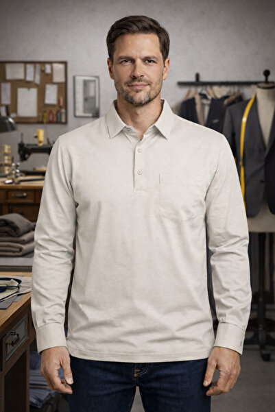 YAKAMEL Men's Premium Fabric Men's Shirt Collar Long Sleeve T-Shirt