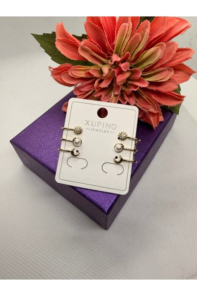 XUPING JEWELRY 14K RENGİ GÜNEŞ AY İNCİLİ ÇELİK KÜPE
