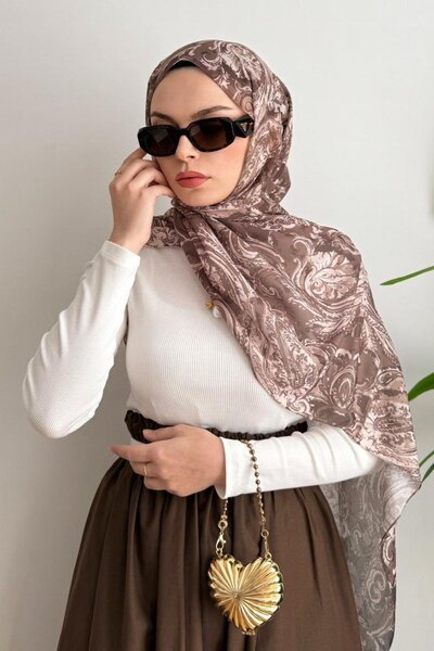 poplin VİZON EBRULİ DESEN SOFT ŞAL