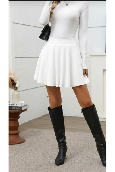 MRDN MODA Fustă mini evazată super elastică cu talie înaltă