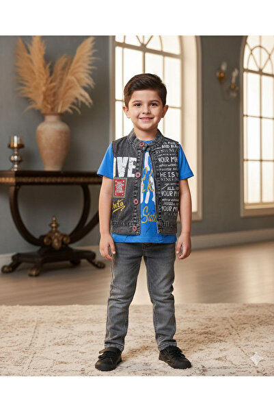 Shiklik Σετ 3 τεμαχίων για αγόρια - Μπλουζάκι με στάμπα, τζιν γιλέκο και παντ...