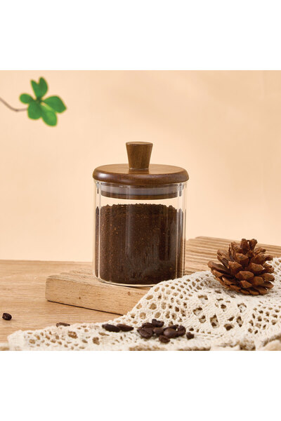 MİEN Akasya Kapaklı Çizgili Cam Kavanoz 250 Ml TKEBT Şeffaf