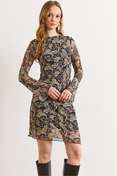 Olalook فستان نسائي من التول بتفاصيل مزخرفة وبطانة سوداء ELB-19002583