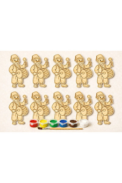 CARON CHOCOLATE Eğitici Ahşap Boyama 10 Adet Ramazan Davulcu Figürü Seti | Ke...