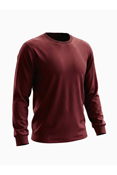 Ümiteks world of clothes Crew Neck Burgundy Sha Fleece-Lined Ivit- 2 Yarn Sha...