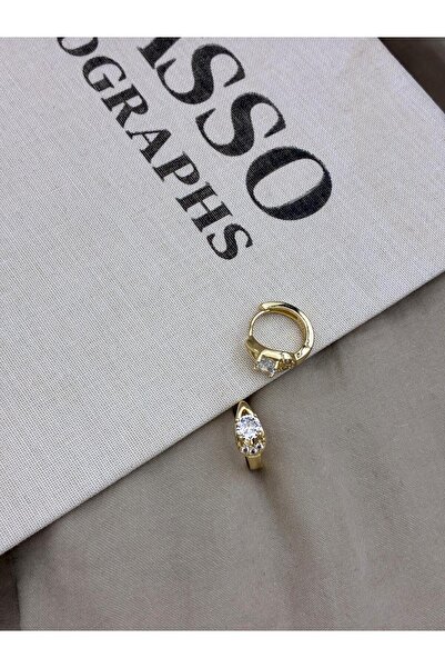 Hedef Bijuteri Gold Color Drop Shape Zircon Stone Detailed Earrings Cm97