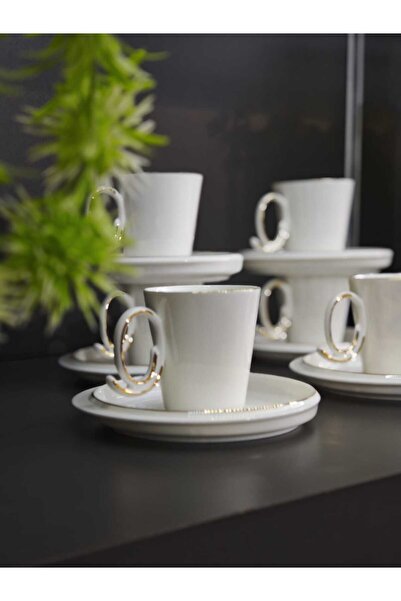 Güral Porselen Carine Crown 6 Kişilik Kahve Fincan Takımı Altın File KT20