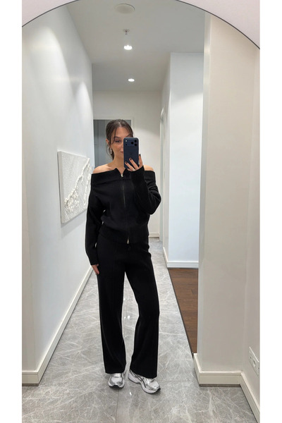 GND Madonna Collar Double Zipper Women's Knitwear Set