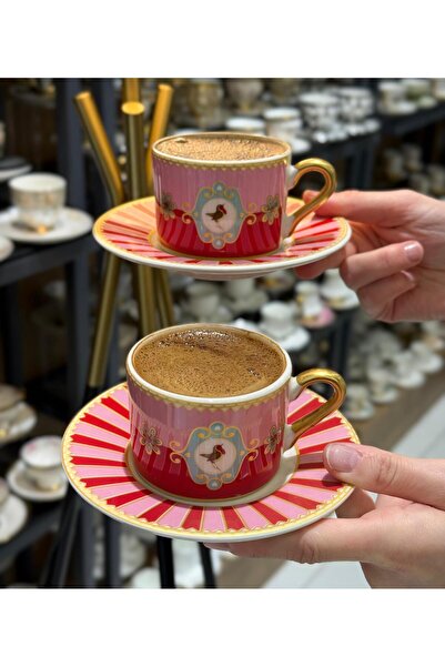 Onedekor 2 Kişilik Pink Suhu Bird Double Kahve Fincanı