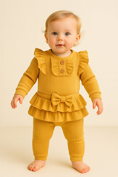 Bebelul 2 Piece Baby Set – Ruffle Bodysuit + Bow Pants