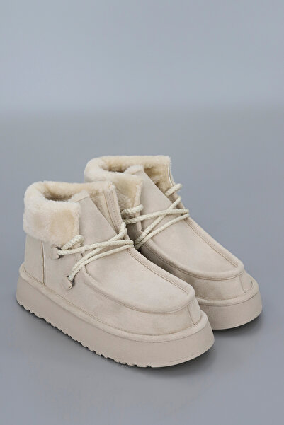 kajal ayakkabı Di̇ana Thick Laced Boots with Fur Detail