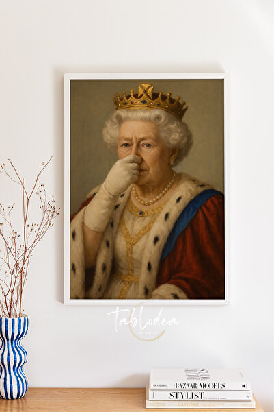 tablodea Portret umoristic al reginei, tablou înrămat pentru toaletă, poster ...