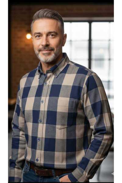 ARMA STİL New Season 100% Cotton Plaid Long Sleeve Pocketed Classic Men's Shirt