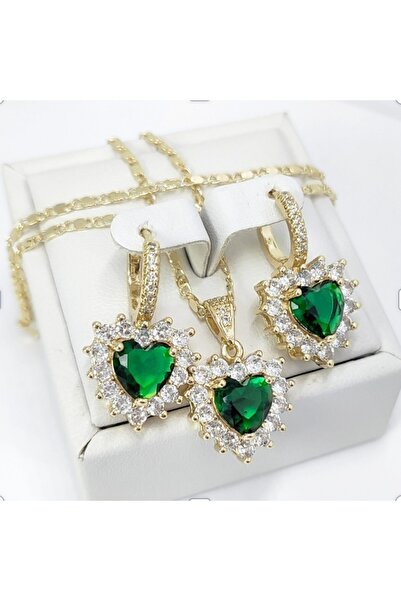 Milena 14k Gold Plated Set Model V4 - Chain Length 45cm / Earrings 2.3cm